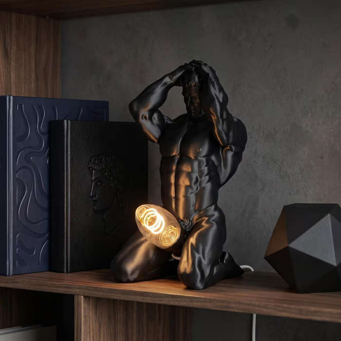 Bold Male Figure Table Lamp, Artistic Statue Light