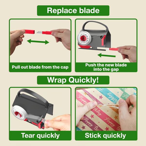 🎁2-in-1 Wrapping PaperCutter & Tape Dispenser -Faster Gift Wrapping Tool
