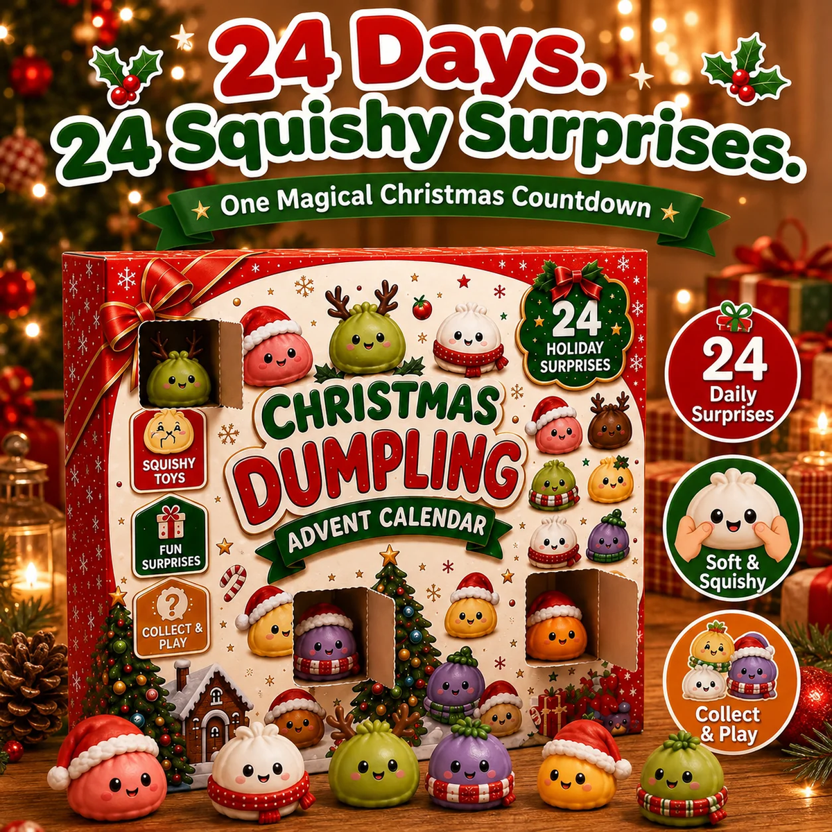 🎅 Christmas Special | 24 Days of Mini Squishies – Cute 2026 Advent Calendar with Daily Dumpling Surprises 🎄