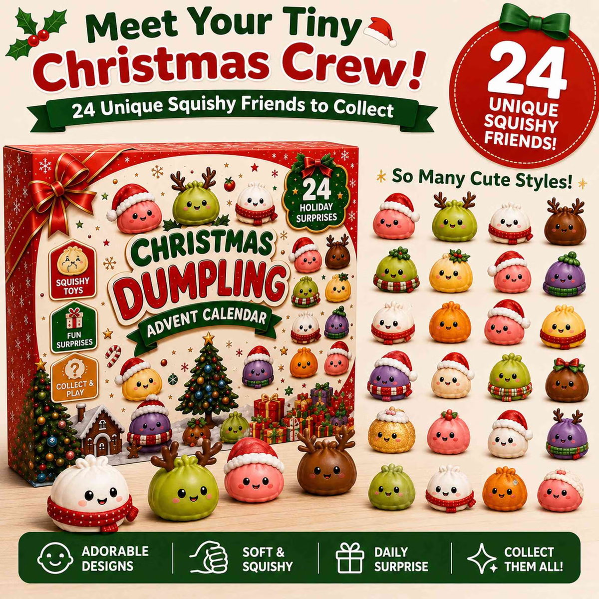 🎅 Christmas Special | 24 Days of Mini Squishies – Cute 2026 Advent Calendar with Daily Dumpling Surprises 🎄