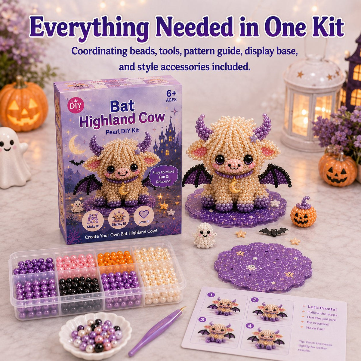 ⏳ Last Day 49% OFF – 🎃 Beginner-Friendly Halloween Highland Cow 3D Pearl Bead DIY Kit | Complete Kit with All Tools & Step-by-Step Guide Included 💕