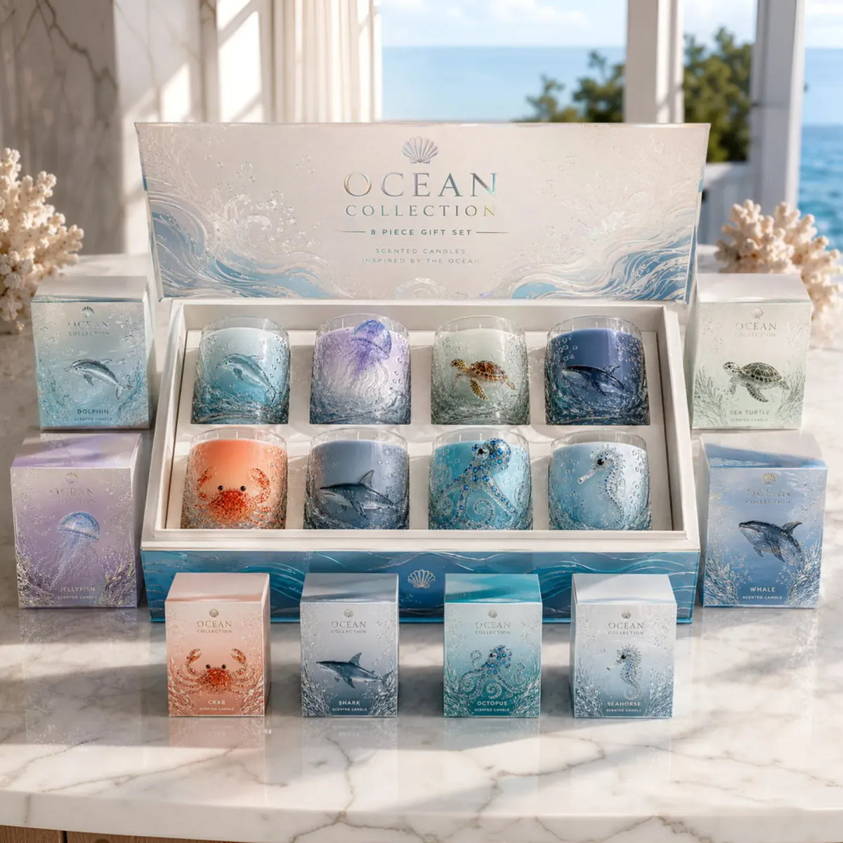 Ocean-inspired scented candles—crafted for moments of serenity