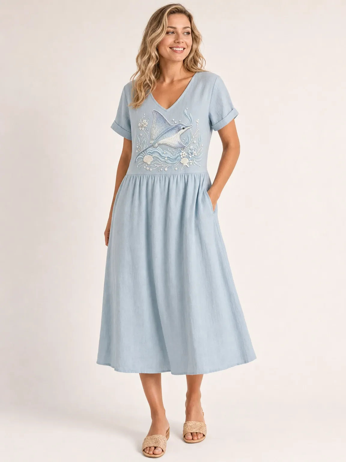 Women's Ocean Series Mid-Length Dress (with Pockets)