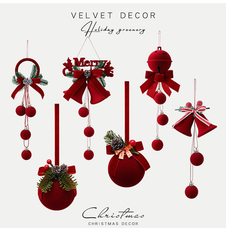 Flocked Red Christmas Bell Ornament detail
