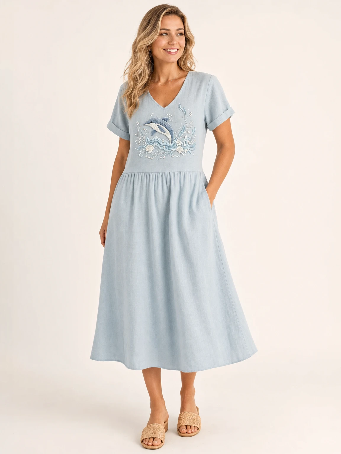 Women's Ocean Series Mid-Length Dress (with Pockets)