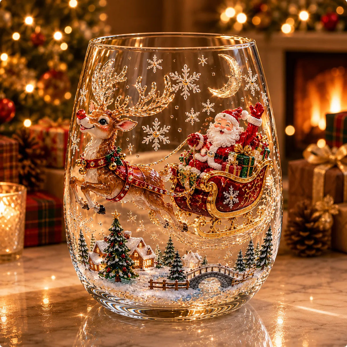 BUY 3 GET 1 FREE🎁 Magical Christmas 3D Glass Cup Collection – Santa, Reindeer, Snowman & Christmas Tree