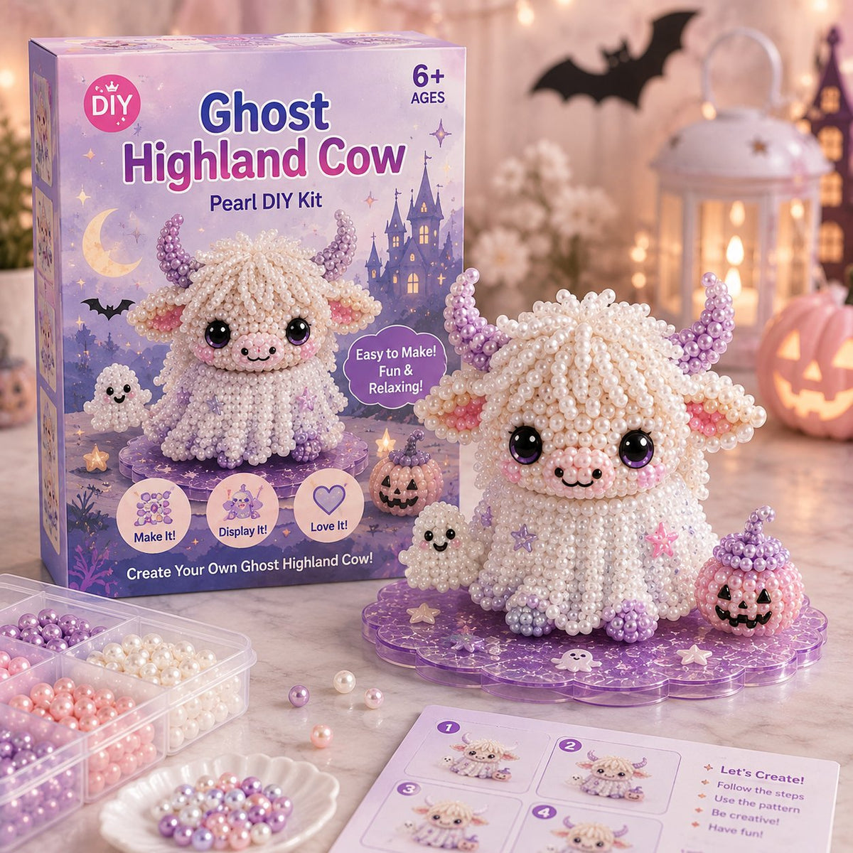 ⏳ Last Day 49% OFF – 🎃 Beginner-Friendly Halloween Highland Cow 3D Pearl Bead DIY Kit | Complete Kit with All Tools & Step-by-Step Guide Included 💕