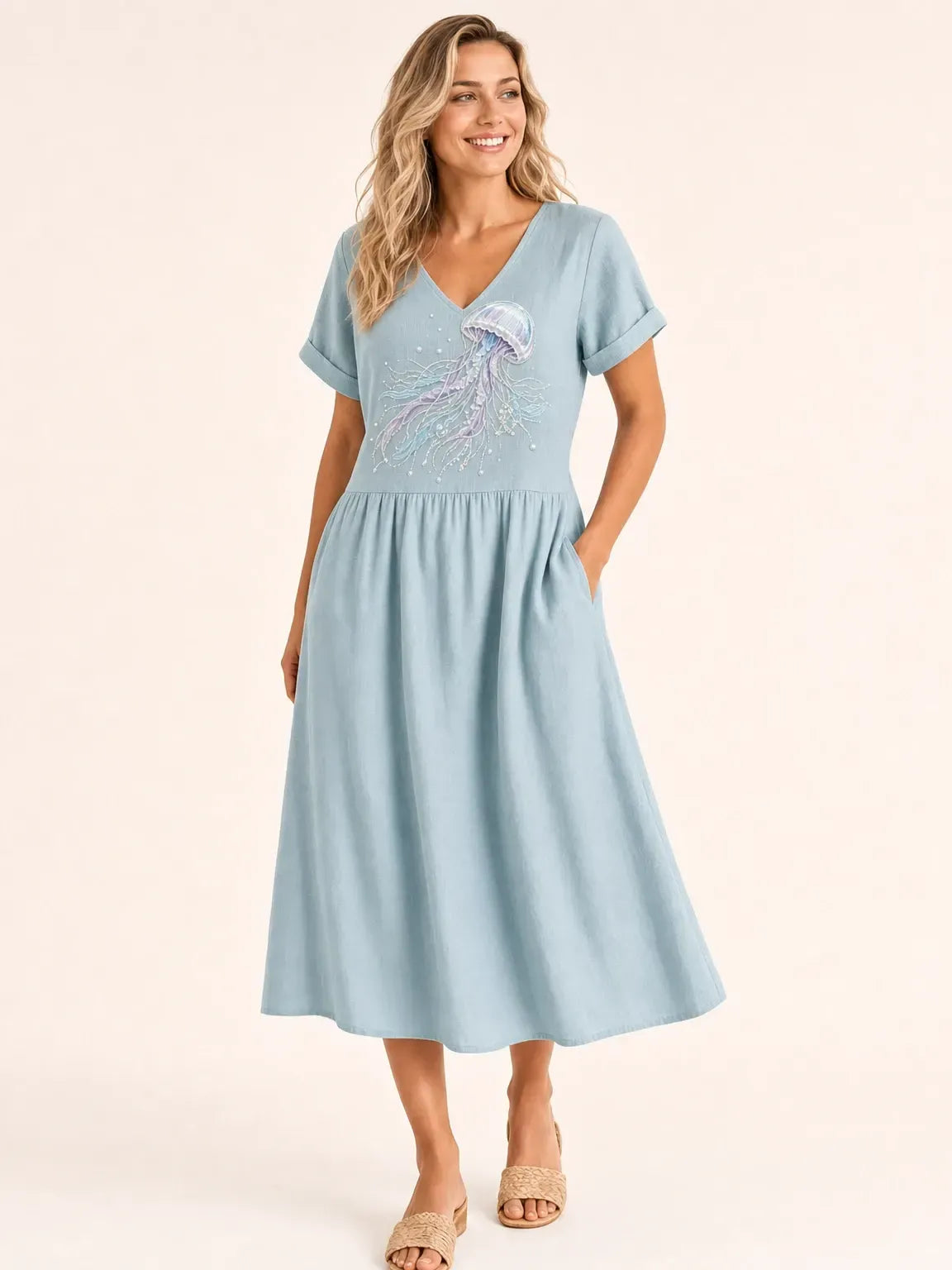 Women's Ocean Series Mid-Length Dress (with Pockets)